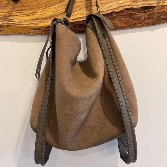 All Saints Leather Suede Handbag Backpack Hybrid Large with Woven Straps - Picture 1 of 12